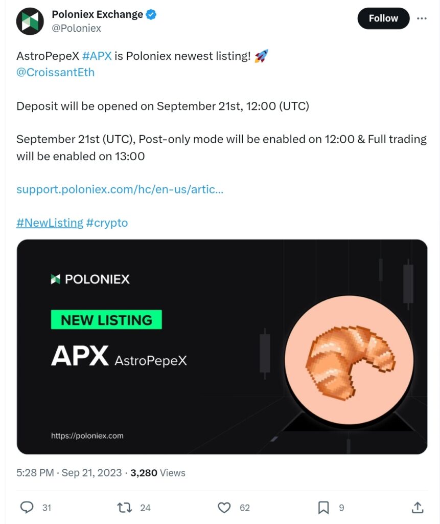 ApolloX (APX) live coin price, charts, markets & liquidity