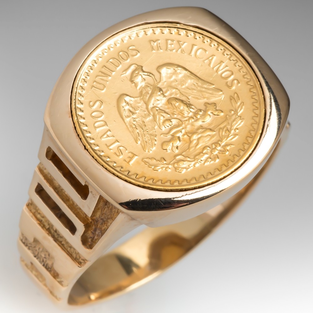 14ct Yellow Gold Mexican Coin Ring - Chilton's Antiques