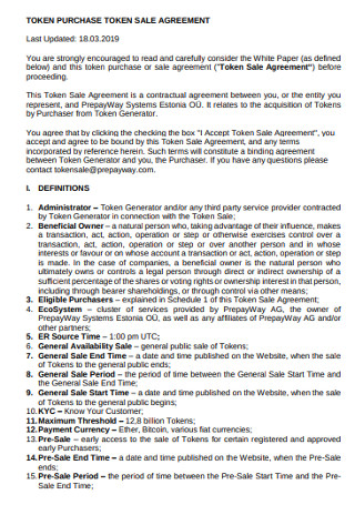 Form of Token Sale Agreement | ROCKETFUEL BLOCKCHAIN, INC. | Business Contracts | Justia