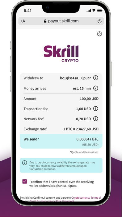 Crypto withdrawal | Withdraw to Bitcoin | Skrill