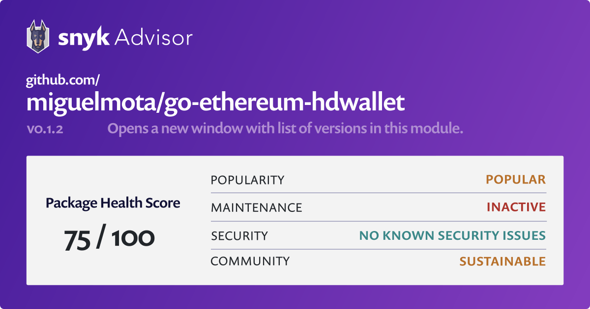 hdwallet - golang Package Health Analysis | Snyk