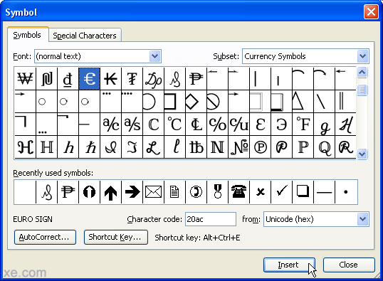 HTML Currency Symbols Reference