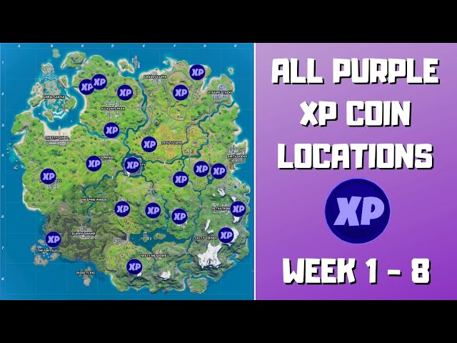 All XP Coin locations Fortnite Chapter 2 Season 5 Week 10 - Green, Blue, Purple, and Gold - Gamepur