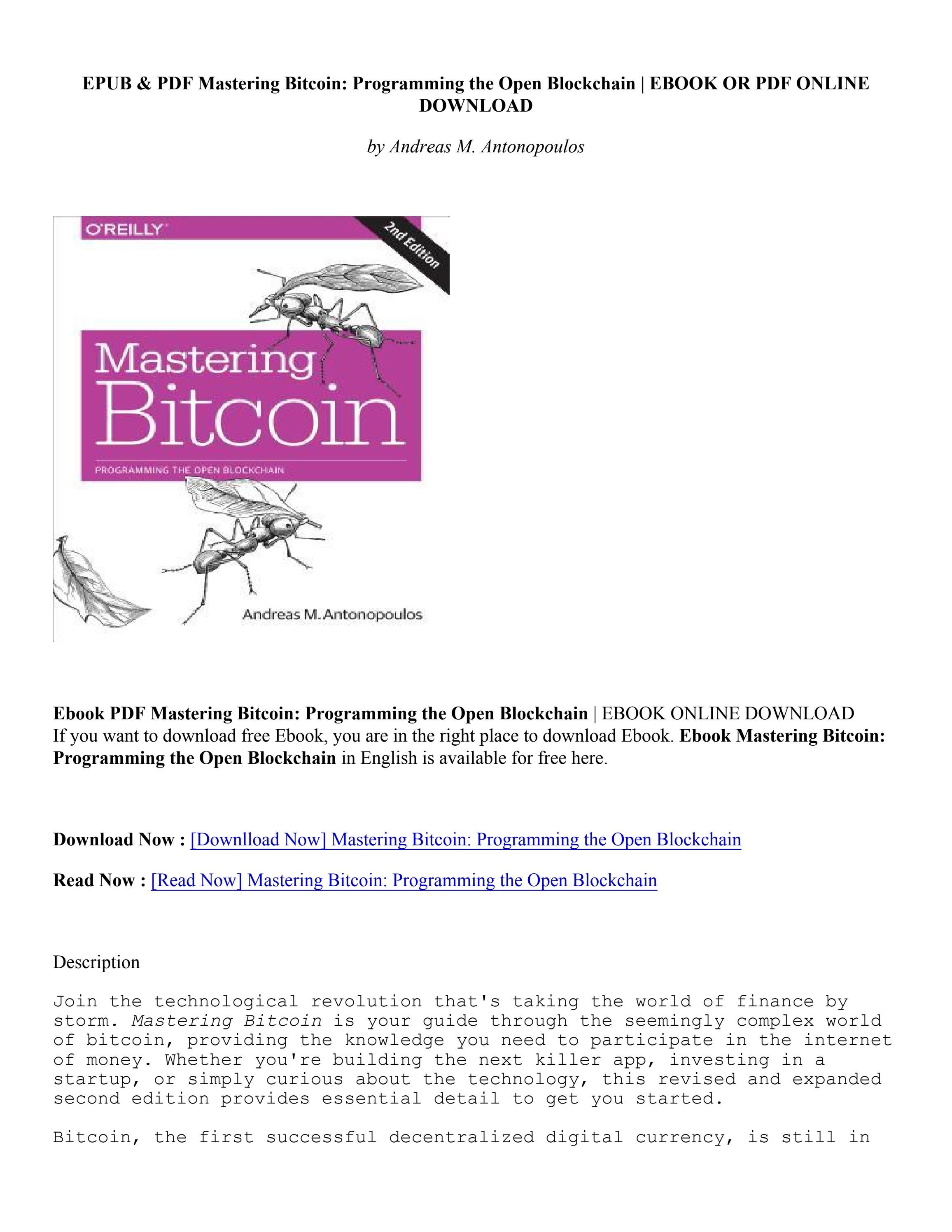 Mastering Bitcoin 2nd : Free Download, Borrow, and Streaming : Internet Archive