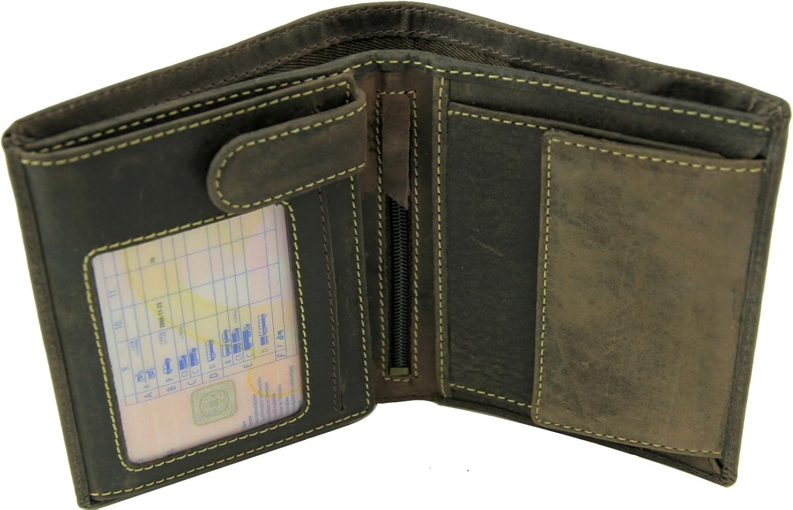 Leather Oily Hunter Wallet With ID And Coin Section Brown : 