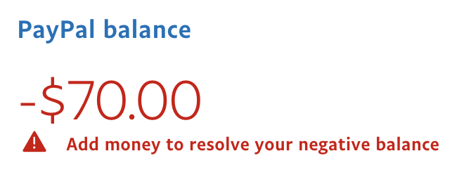 Can’t pay back negative balance - PayPal Community