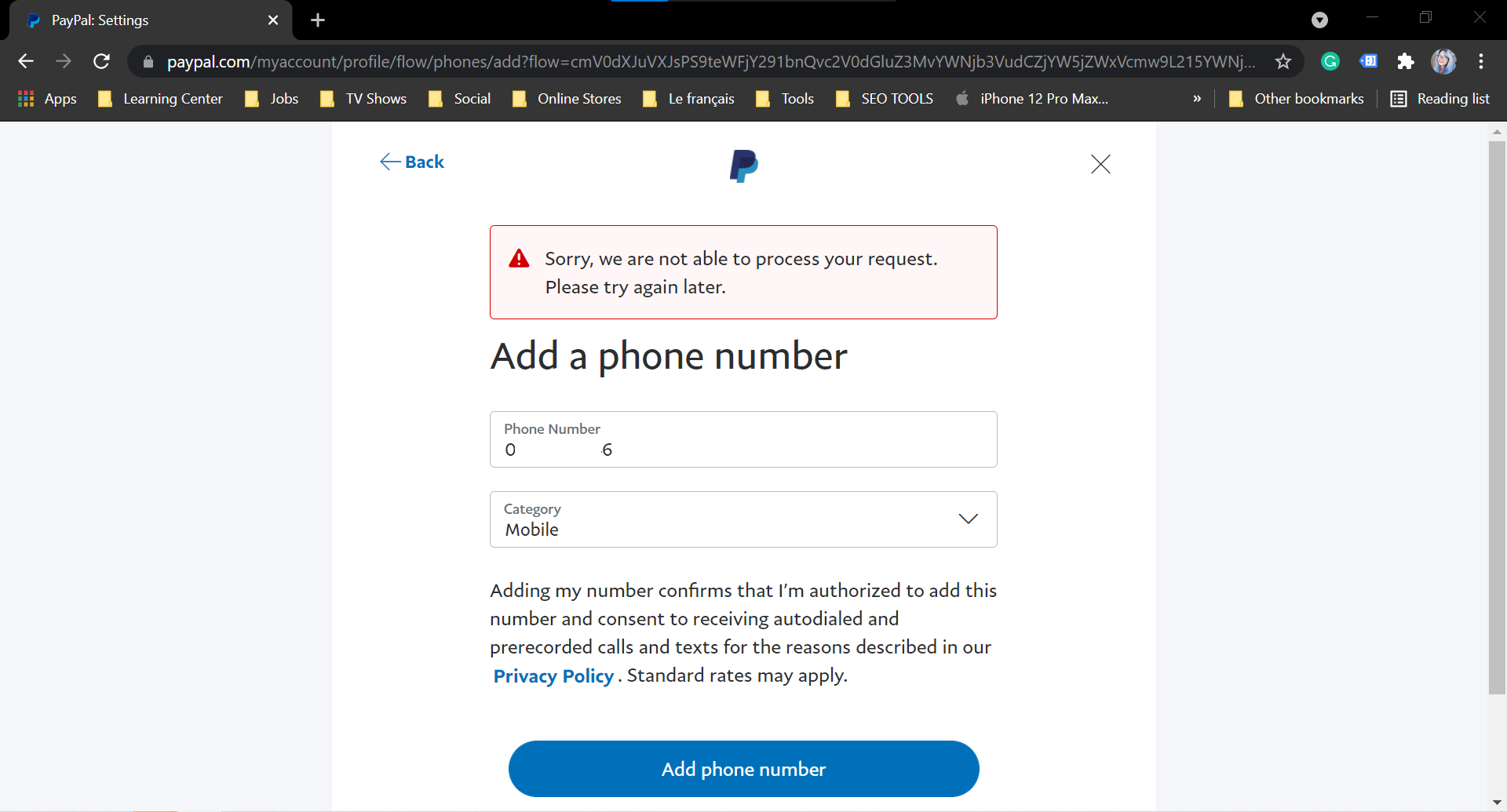 Solved: Phone number changed - can't log in - PayPal Community