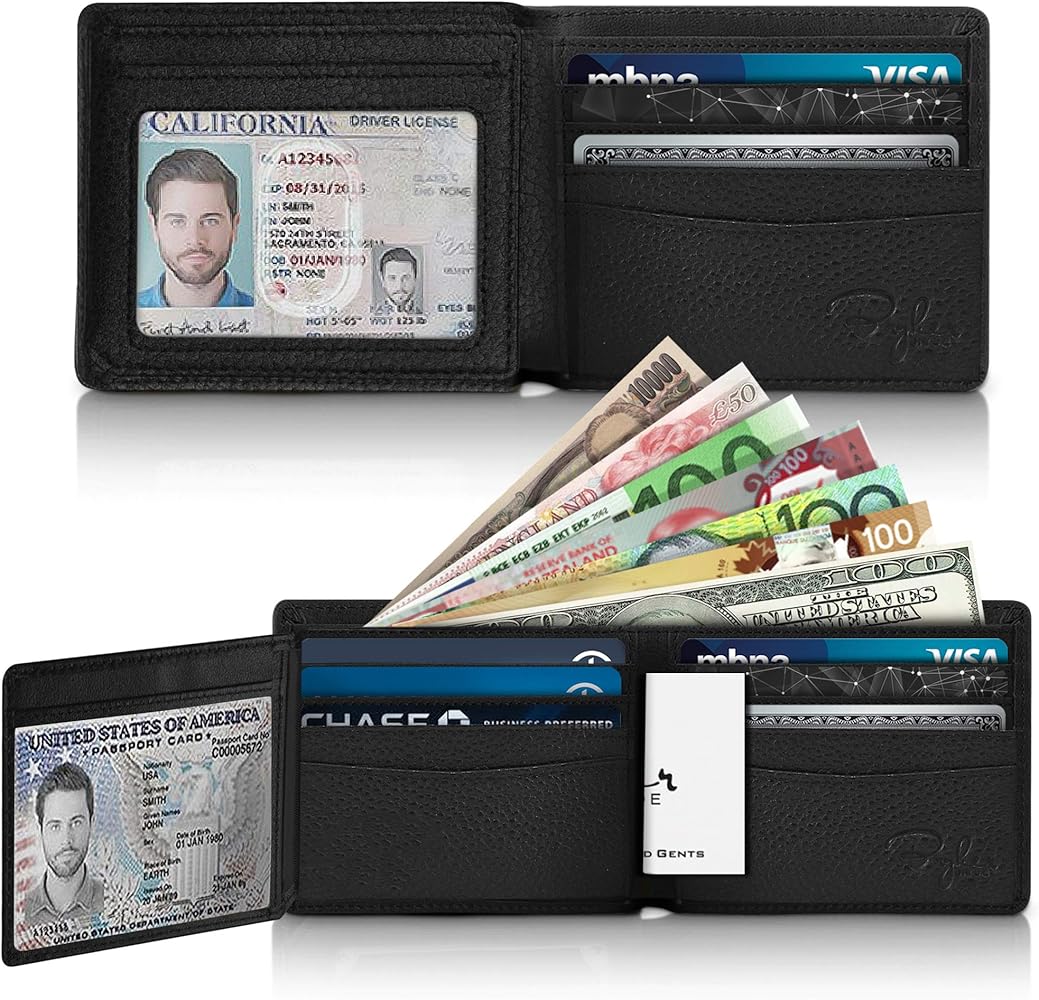 Men's Black Billfold Wallet With 2 Id Clear Windows