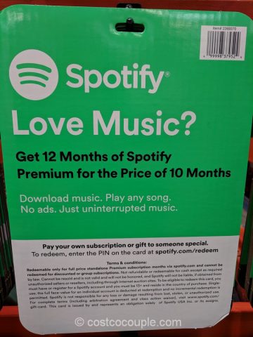 Spotify month Premium Subscription | Costco Weekender