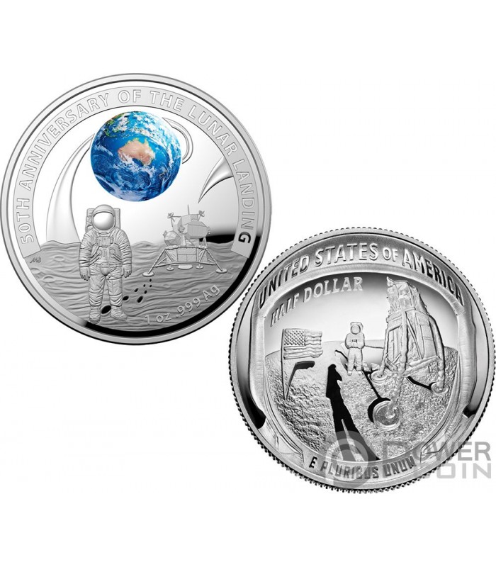 MOON LANDING 50th Anniversary 5 Oz Silver Coin 8$ Australia 