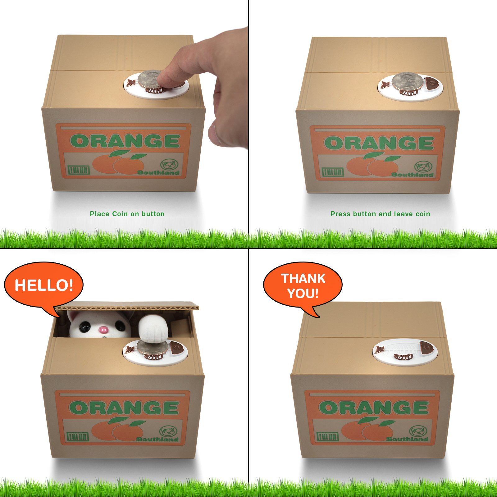 STEALING COIN CUTE CAT KIDS PIGGY BANK AUTOMATIC COIN GRABBING SAVING BOX FOR KIDS - Suva Book Shop