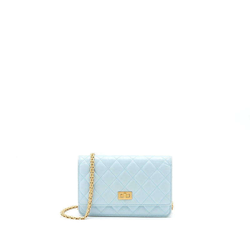 CHANEL Light Blue Chevron Caviar Leather Vintage Mademoiselle WOC Wallet on Chain - ShopperBoard