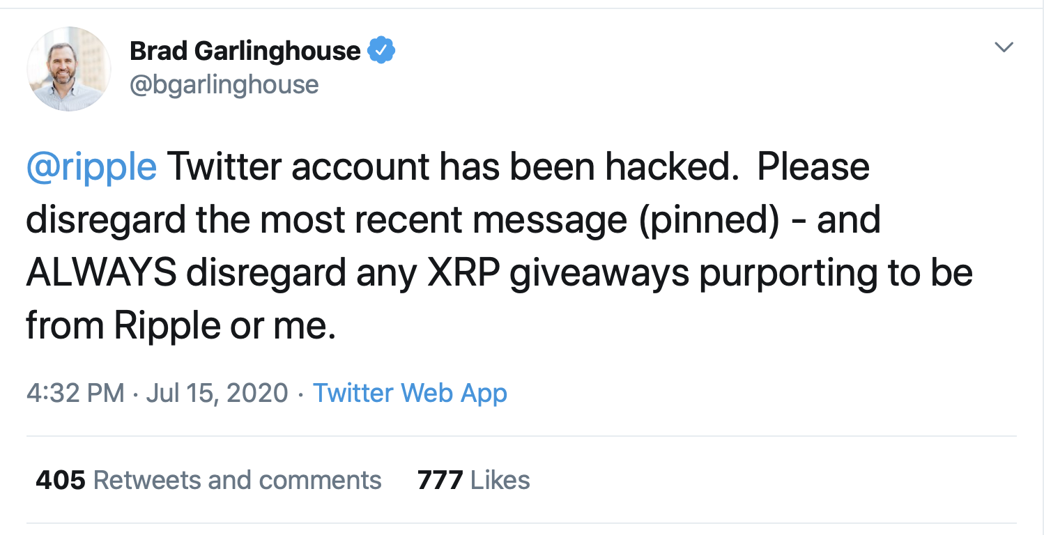 Brad Garlinghouse: Ripple Twitter hijacked by giveaway scam - Modern Consensus.