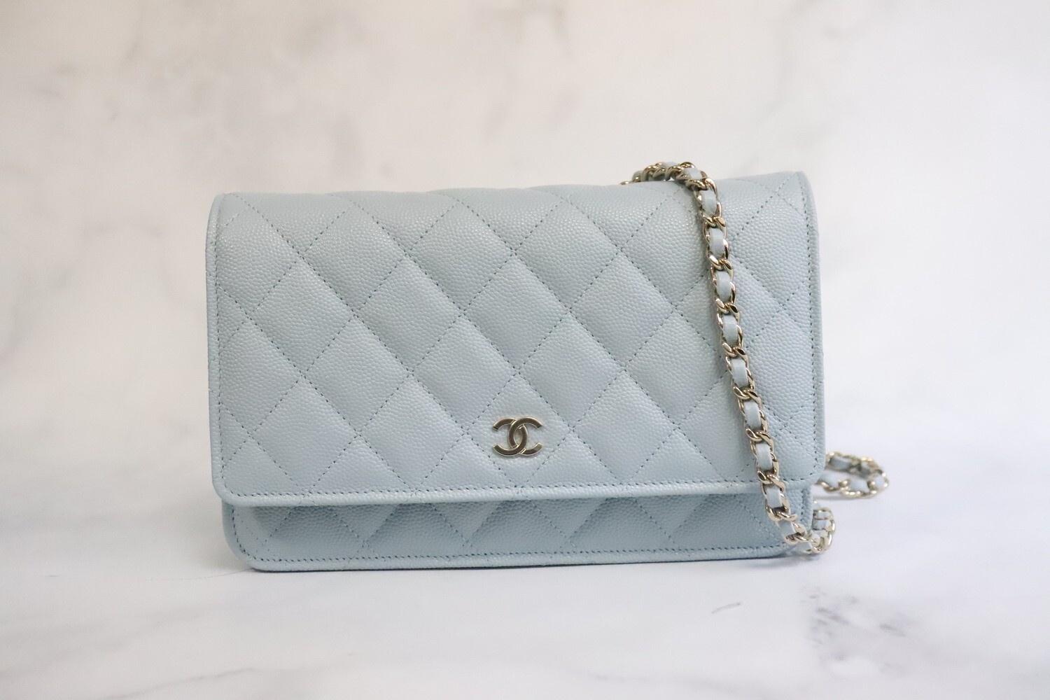 Le Boy Flap Caviar Quilted Wallet on Chain in Blue | Bag Religion