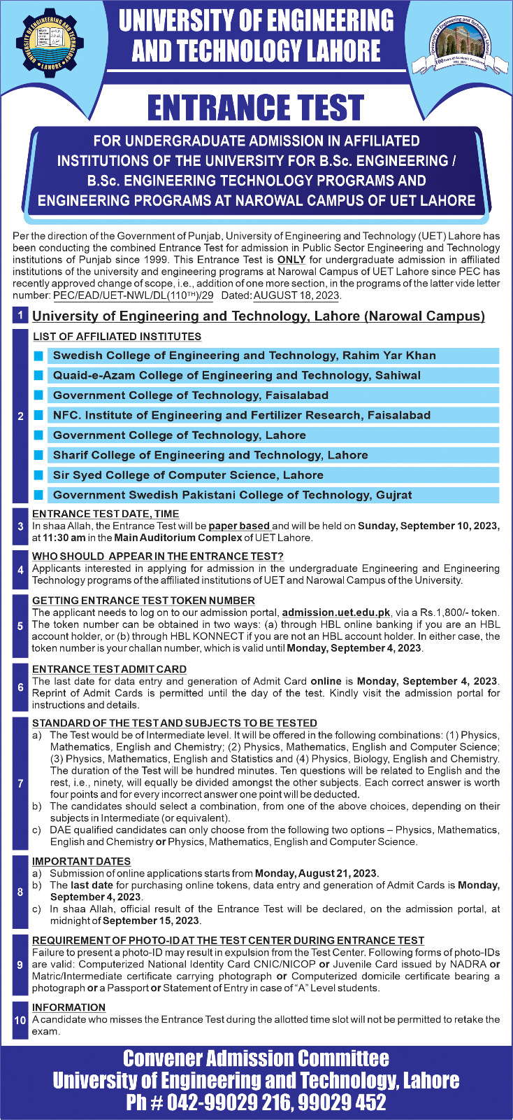 UET Taxila UG Admissions