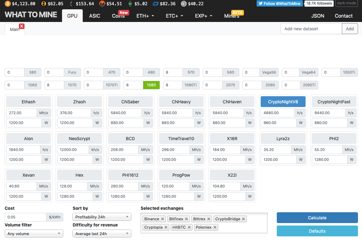 GPU Mining Calculator. What to Mine on GPU