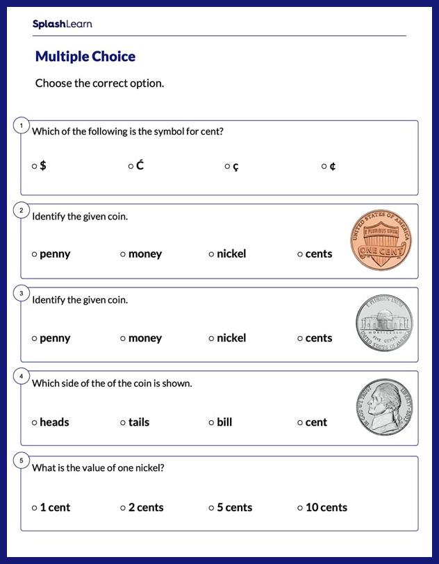 Coin Names and Values Money Worksheet: Money Games Printable PDF for Kids