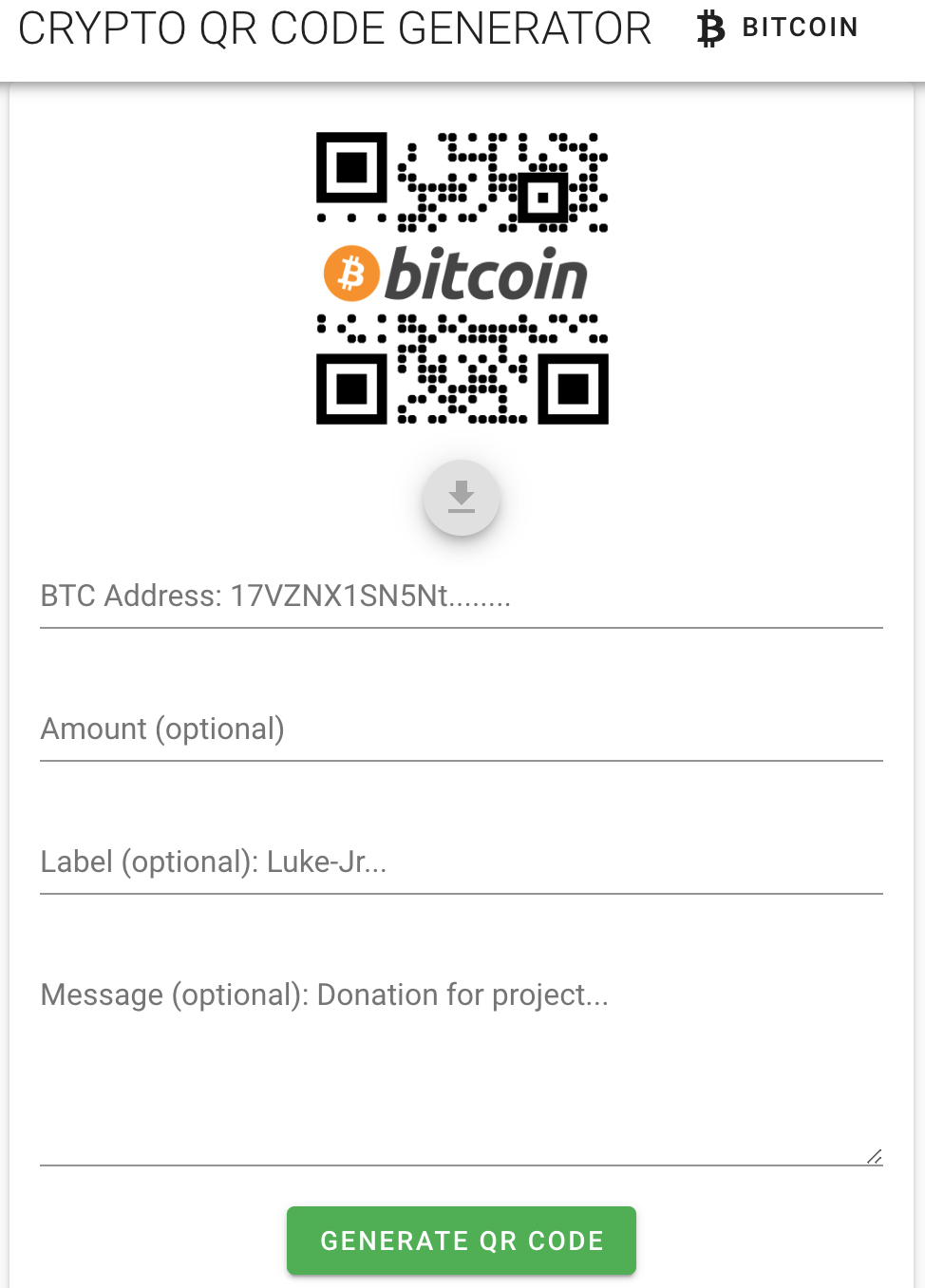 QR Code Generator for Bitcoin Wallet Address | BudgetCoinz