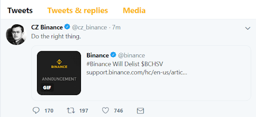 Binance to Delist Bitcoin SV as It ‘No Longer Meets’ the Exchange’s Standards