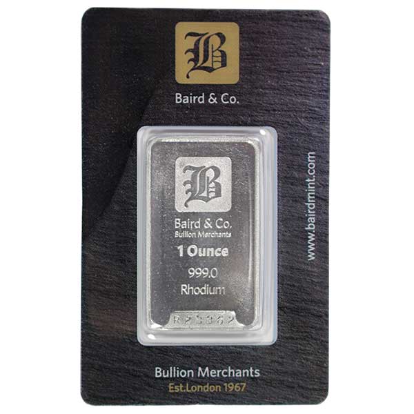 Baird Mint One Ounce Rhodium Bar | Golden Eagle Coins