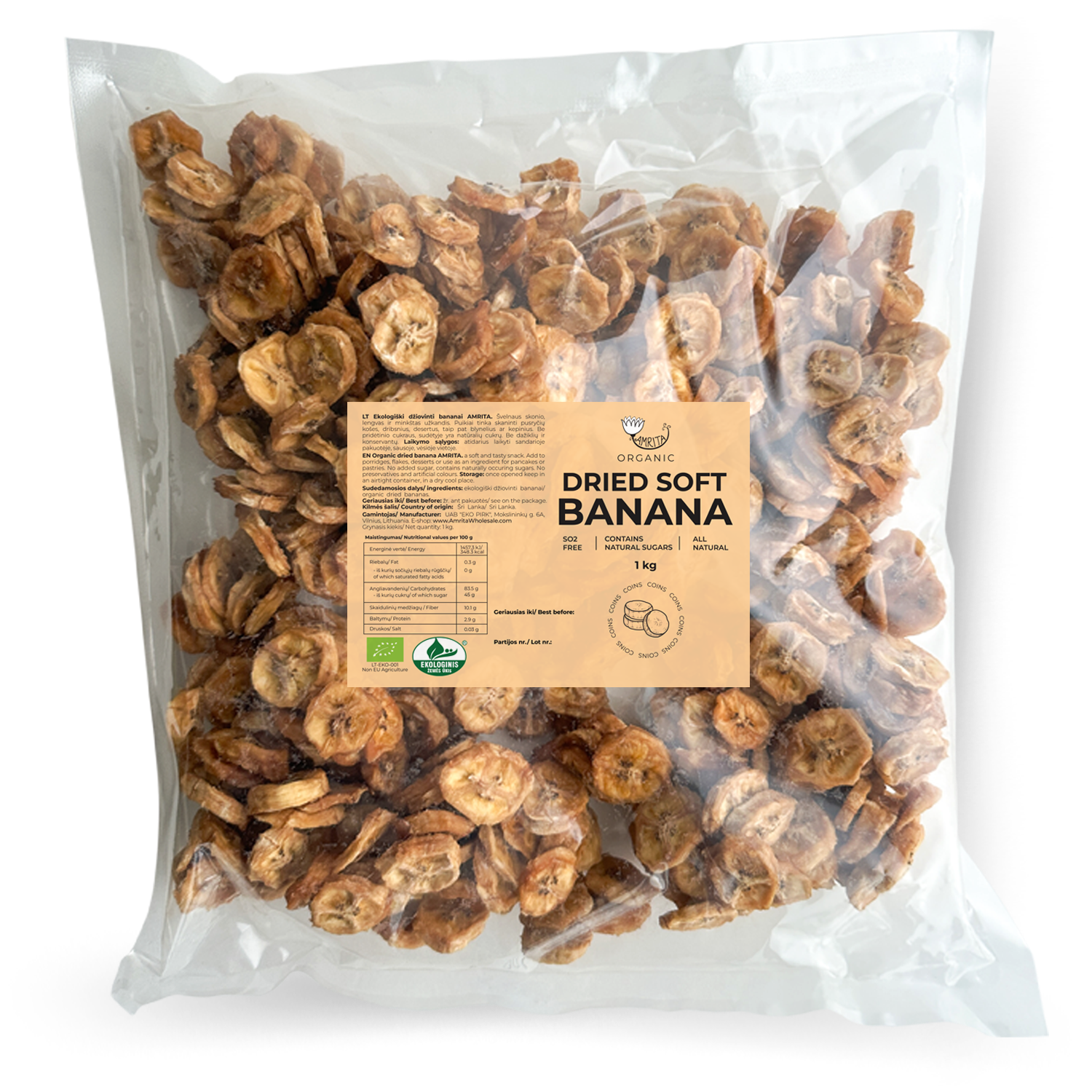 Organic Dried Banana Coins AMRITA, 1kg