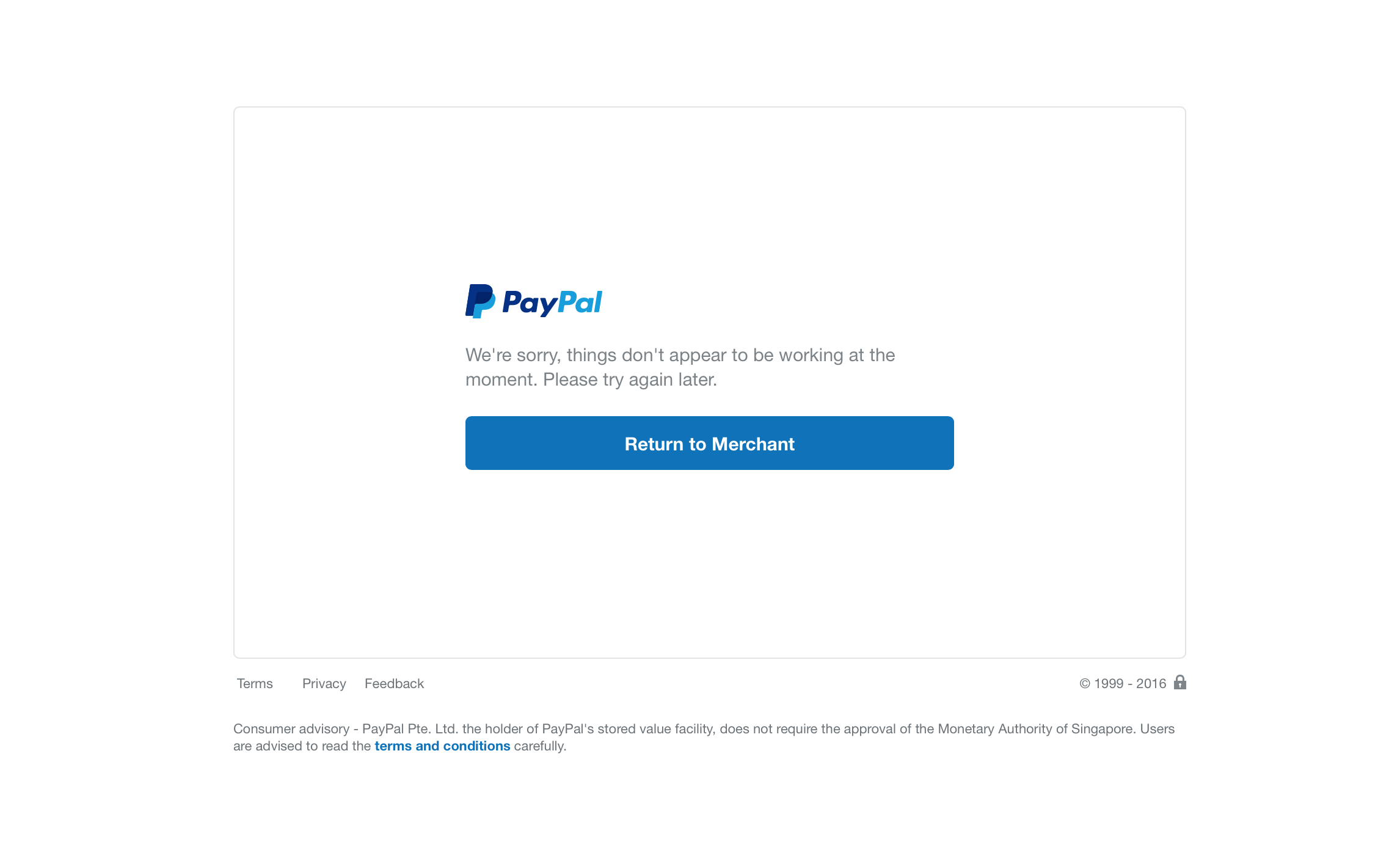 PayPal Status Page