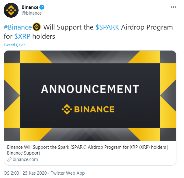 Binance Will Support the Spark (SPARK) Airdrop Program for XRP (XRP) holders - Coincu