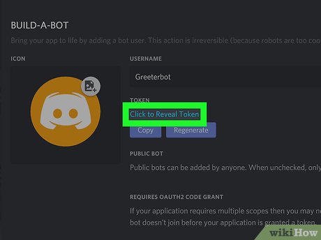 How to get a token for discord bot application