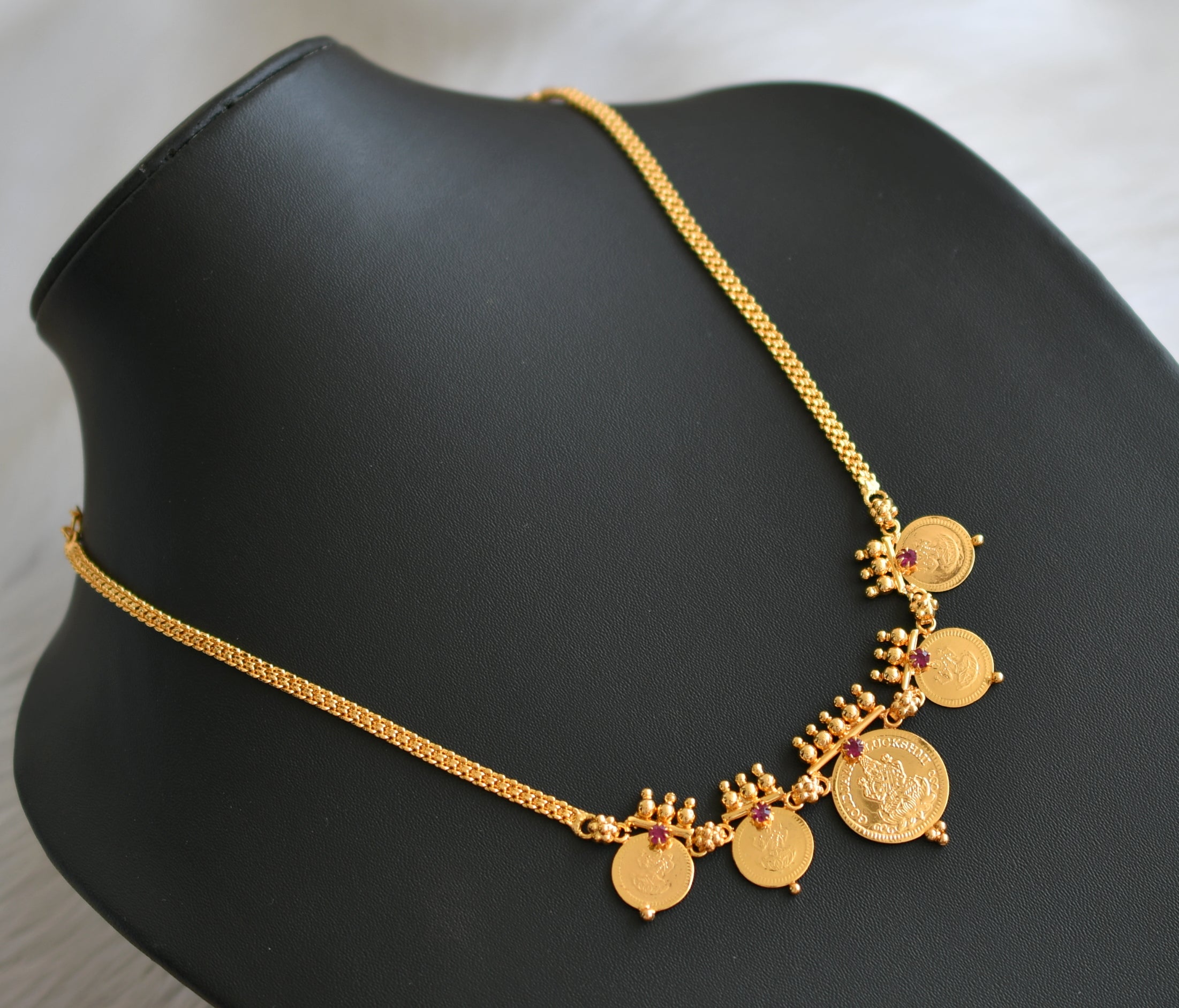 Simple Gold Tone Lakshmi Coin Design Long Necklace - Little Fingers India