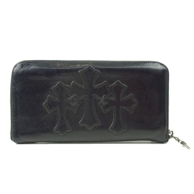 Chrome Hearts Long Cross Button Black Leather Wallet