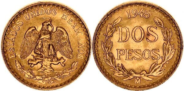 2 Pesos Mexico Gold Coin BU oz