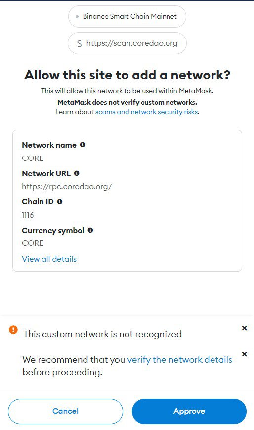 Add Core to MetaMask