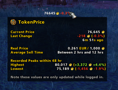 WoW AH - EU WoW token price and historical data