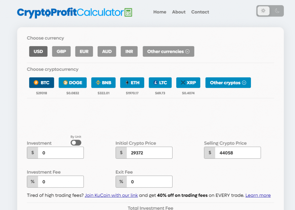 Crypto Profit Calculator - Bitcoin, Ethereum and More