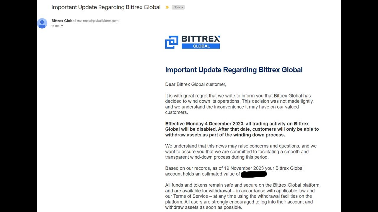 Announcement on The Suspension of Operation of Bittrex - Bittrex | CoinCarp