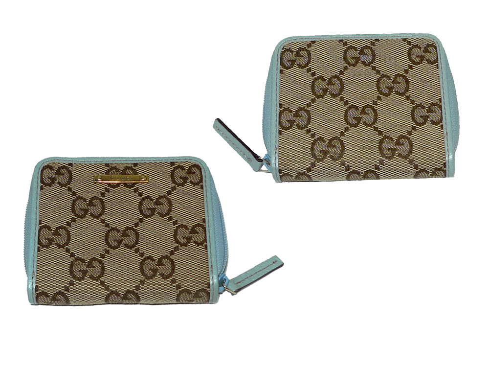 Gucci Blue/Beige GG Canvas Blooms Zippy Card Case and Coin Purse - Yoogi's Closet