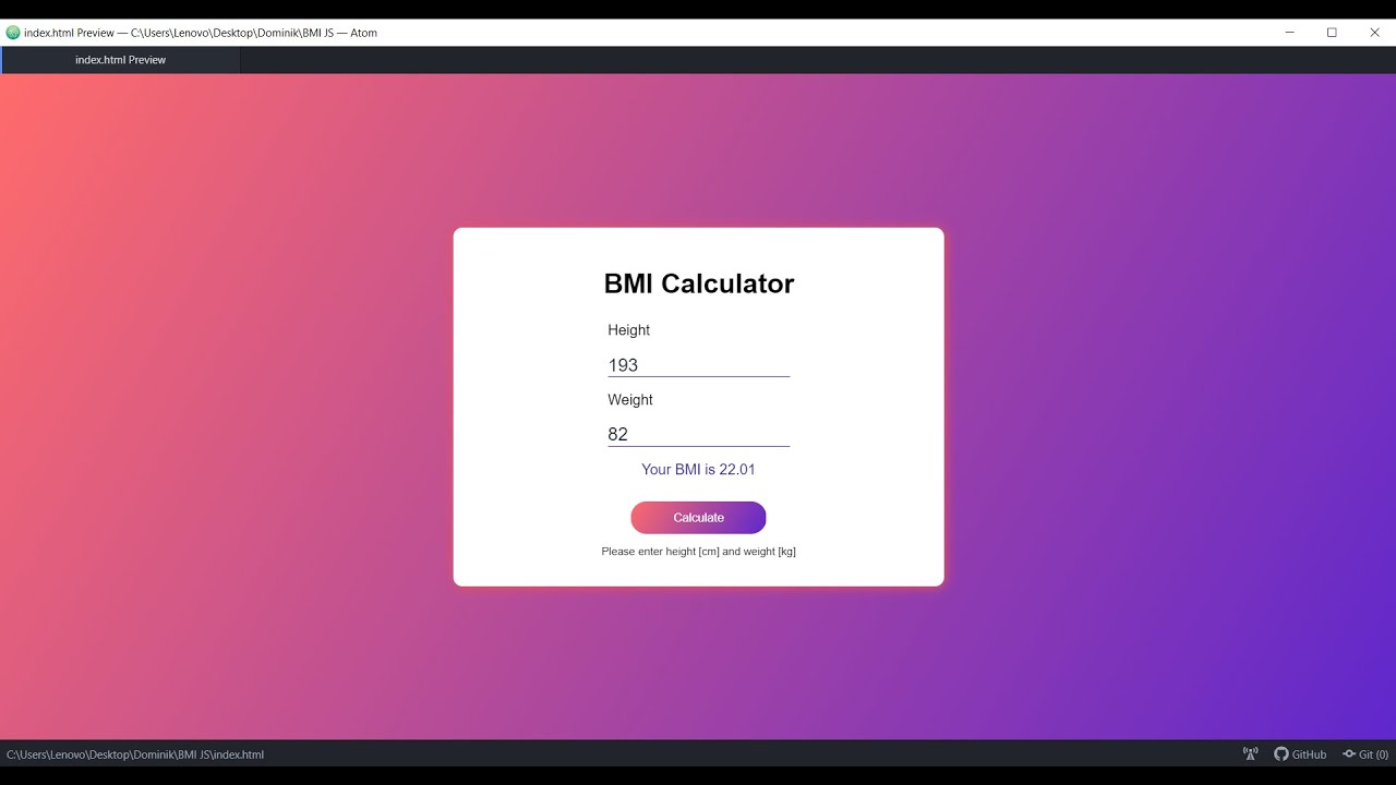 BMI Calculator Card using Tailwind CSS & JavaScript - GeeksforGeeks