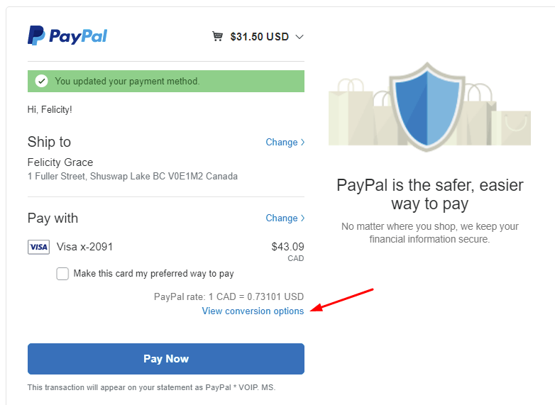 PayPal AUD - USD exchange rate