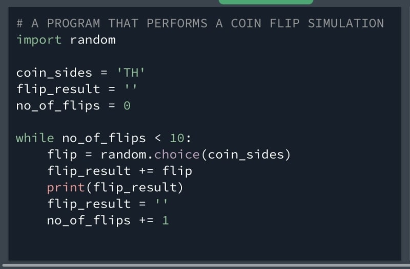 Python tutorial for creating a coin-flip simulation - DEV Community