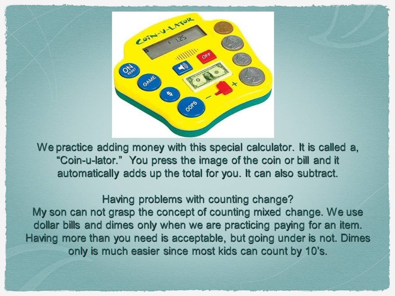 Coin-u-lator - money counting - activities - Coinulator