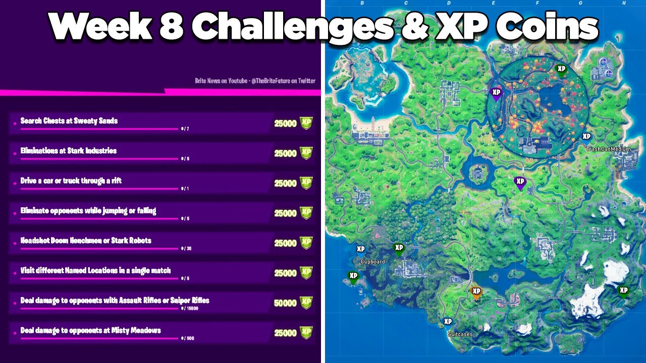 Every Week 8 XP Coin Location in Fortnite Season 4