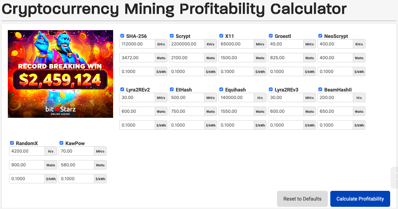 WhatToMine - Crypto coins mining profit calculator compared to Ethereum Classic