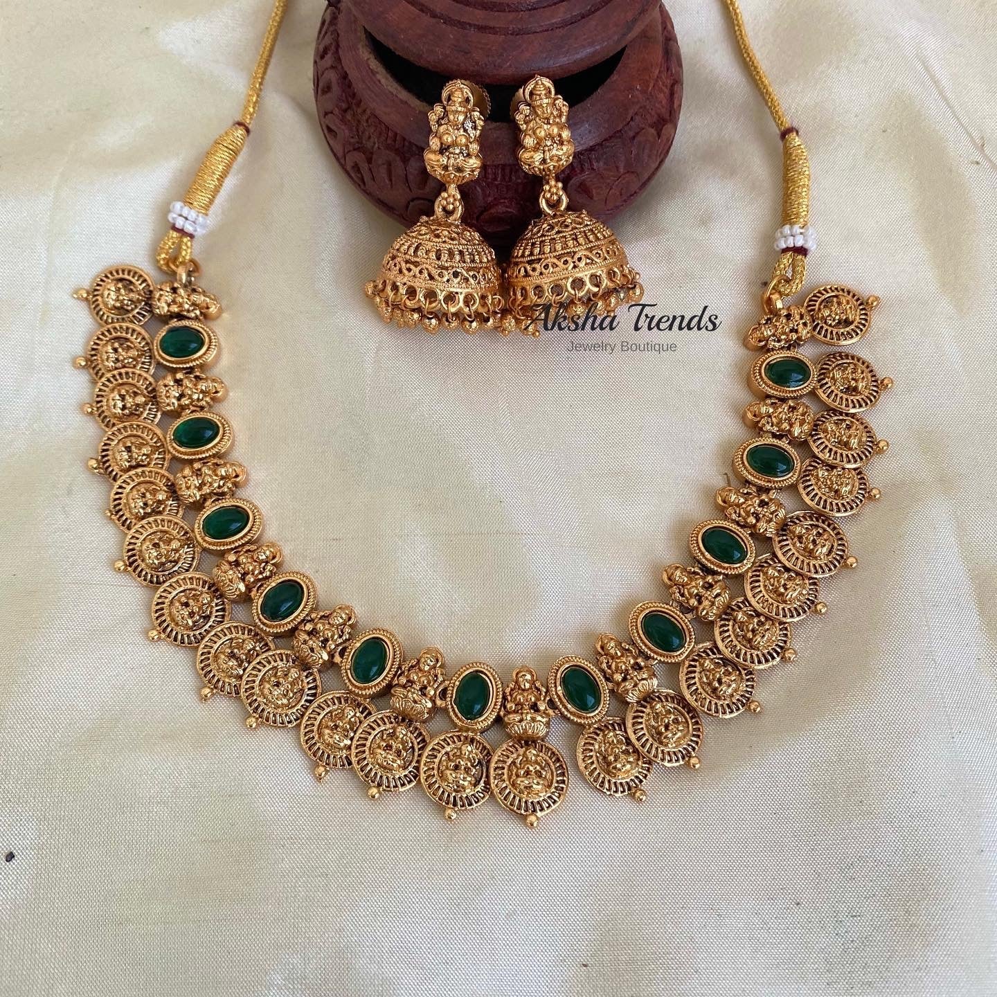 coin design Lakshmi necklace set no 1 – Gemstone fashion jewellery