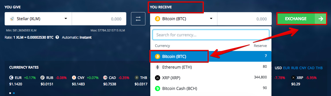 Exchange Ethereum (ETH) to Stellar (XLM)  where is the best exchange rate?