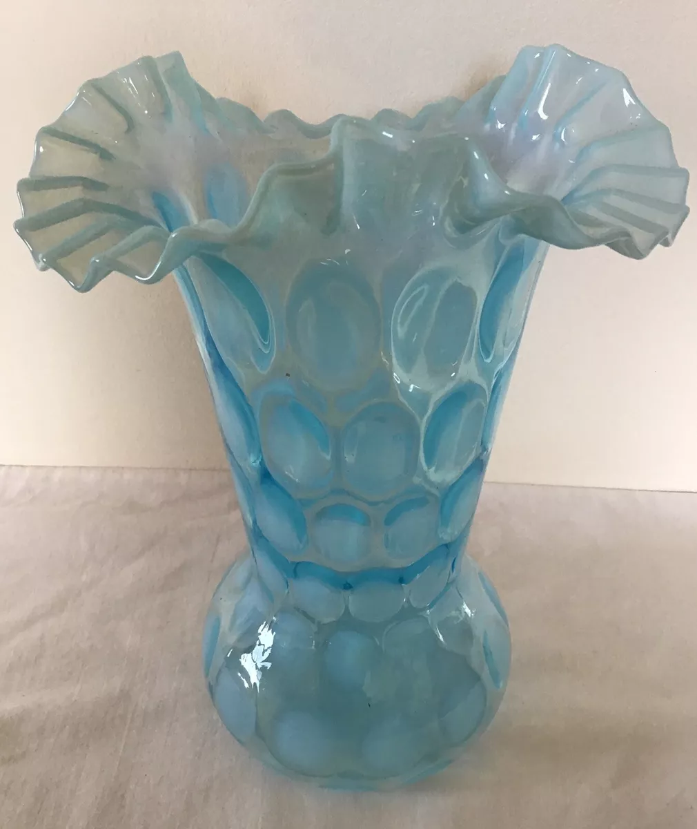 Fenton Blue Opalescent Coin Dot Vase - Housewares