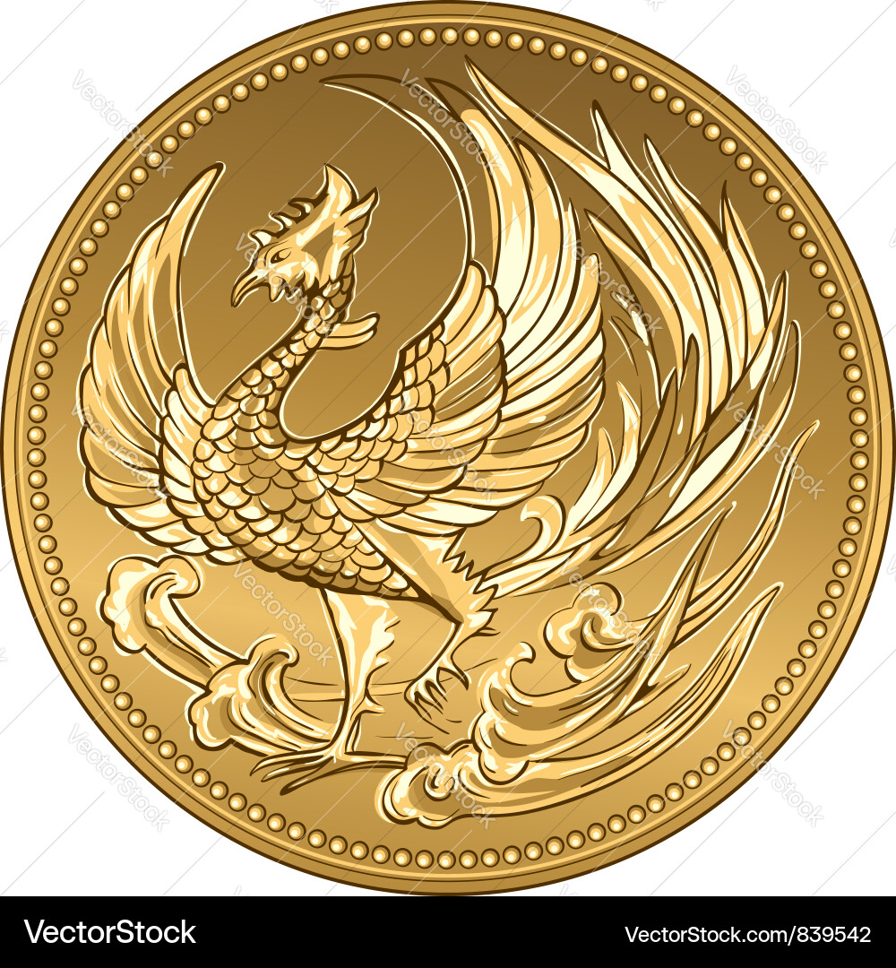 Premium Vector | Japanese money gold coin with phoenix