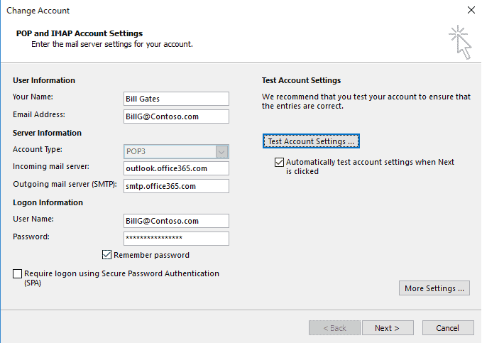 Server settings for Exchange account in Outlook - Microsoft Community