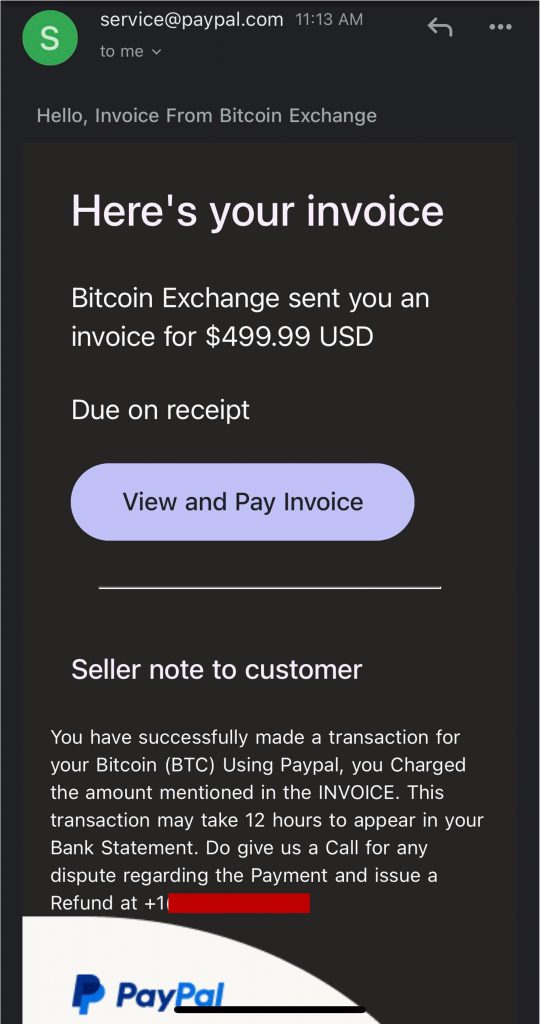 PayPal Crypto Invoice Scam