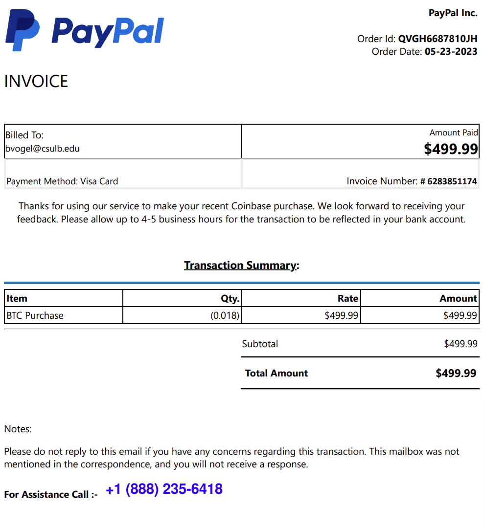 PayPal Crypto Invoice Scam