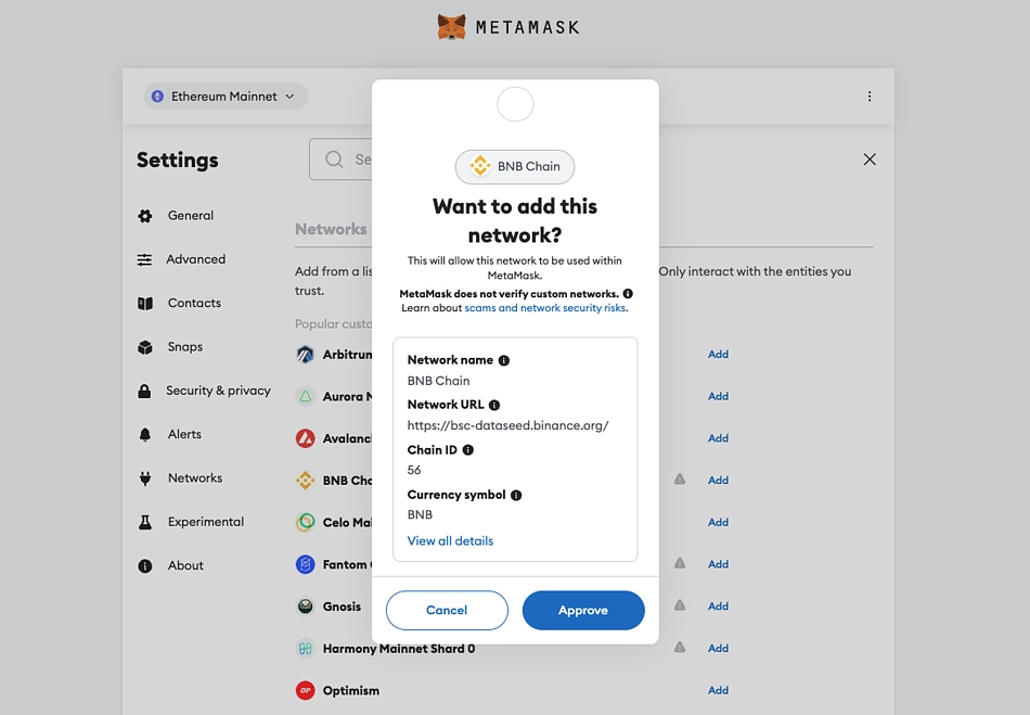 How to add the BNB Smart Chain (BSC) to MetaMask